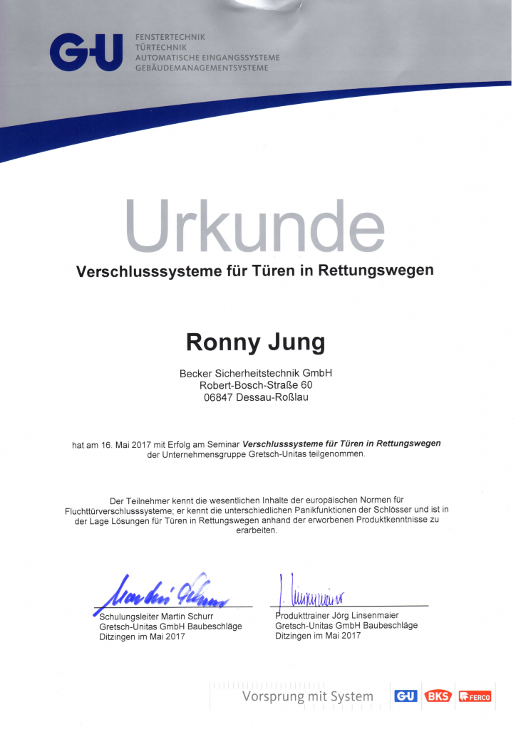 GU Verschlusssysteme Rettungswegge