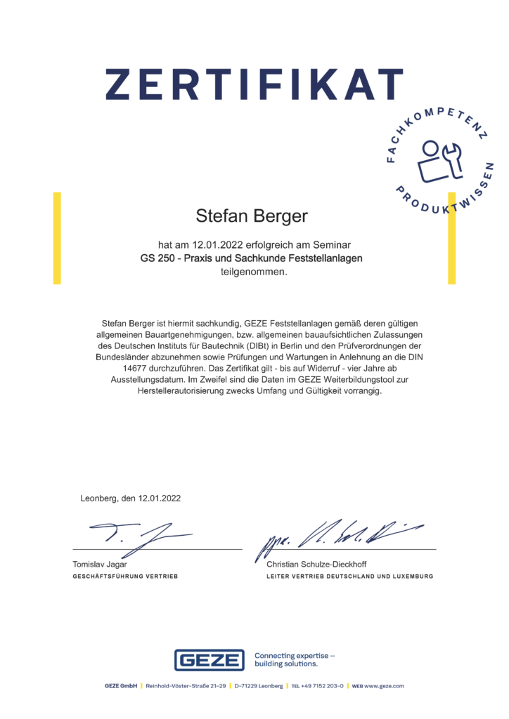 Berger_GEZE Feststellanlagen