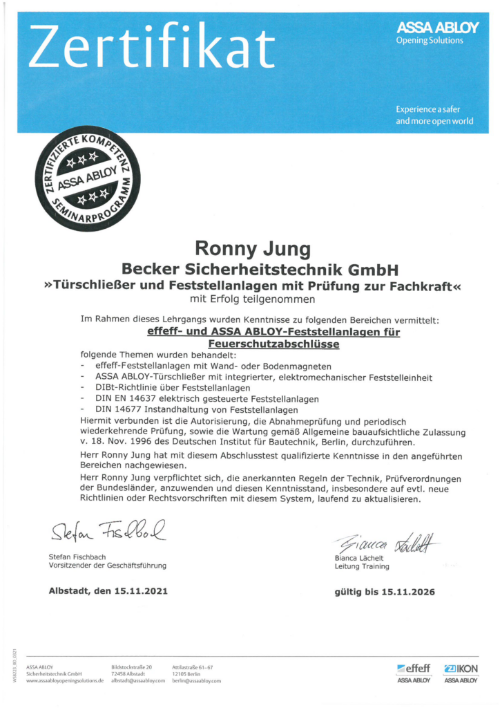 Jung_ASSA ABLOY Türschließer und Feststellanlagen